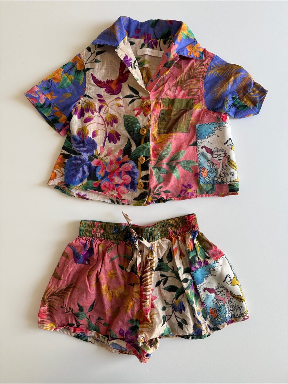 Zimmermann Multicolor Floral Patchwork Kids Matching Set - Pink, Blue, Green